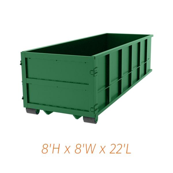 our 40 yard dumpsters can be used for construction debris, household waste, and yard waste